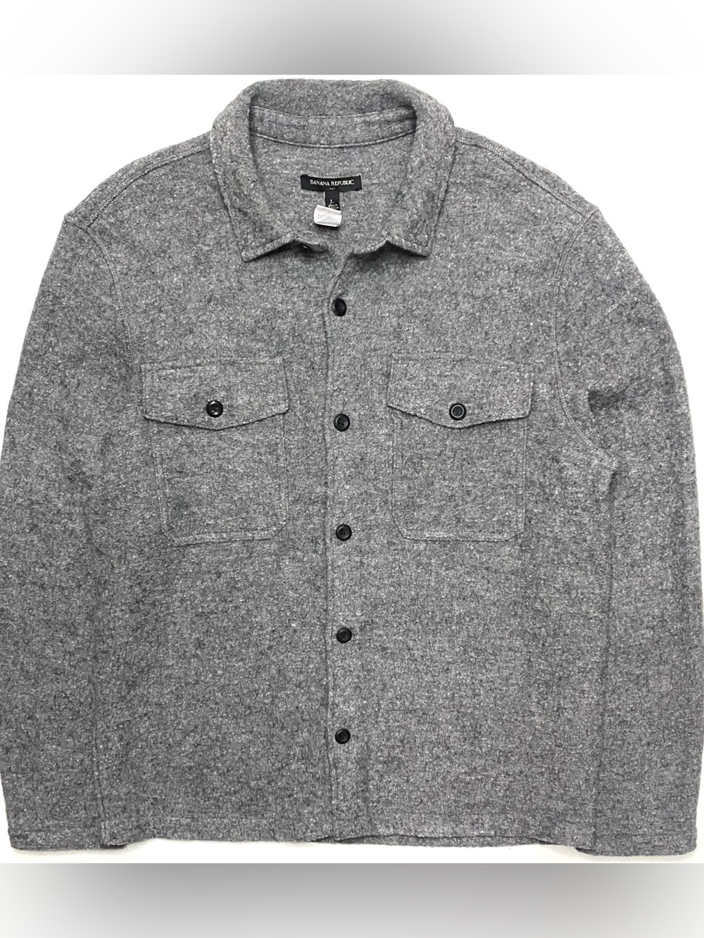 Banana Republic Boucle Wool Heather Gray Long Sleeve Button Down Shirt Jacket L